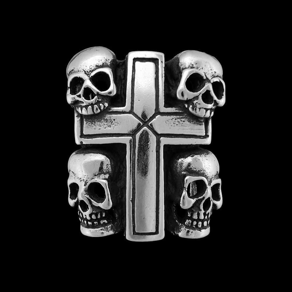 Stranger Things Eddie Munson Cross Skull Crosshair Ring, 316SS